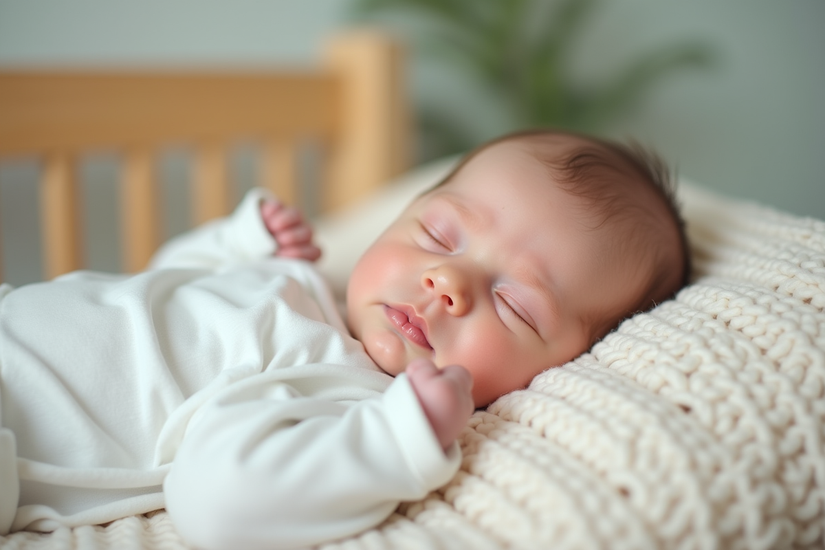 Bebe fille de 7 semaines dormant paisiblement dans sa nurserie