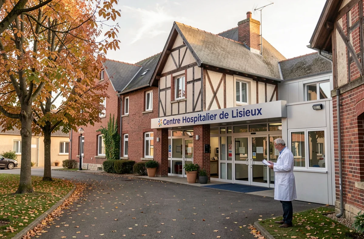 Bâtiment du Centre Hospitalier de Lisieux avec le service de pédiatrie