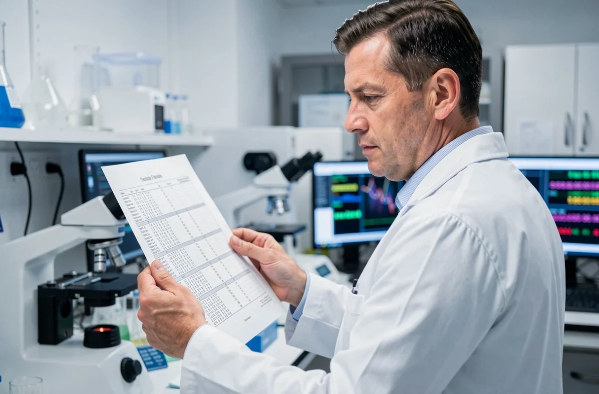 Chercheur en génétique analysant des données ADN dans un laboratoire moderne, lié à la science de la gémellité héréditaire