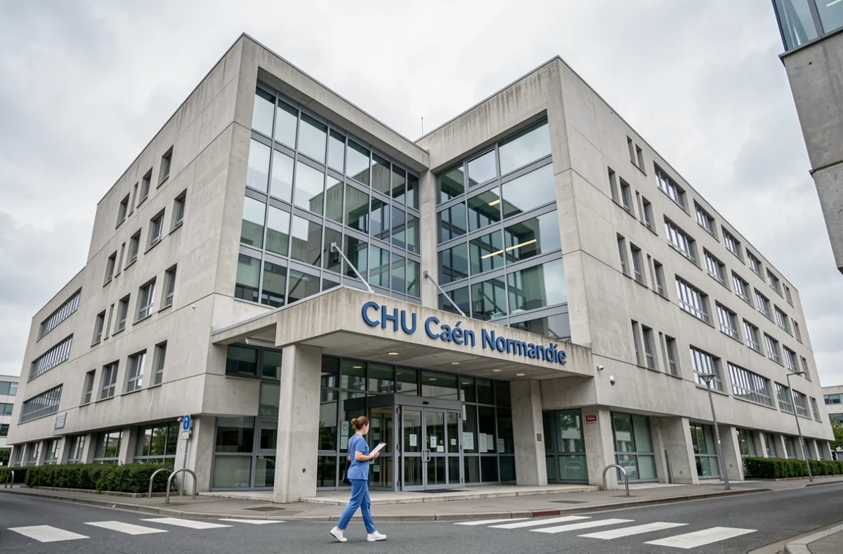 Façade du CHU Caen Normandie avec le service de pédiatrie en vue extérieure