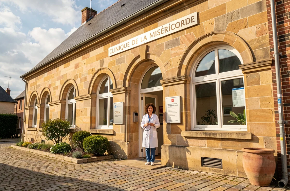 Façade de la Clinique de la Miséricorde à Caen avec le service de pédiatrie