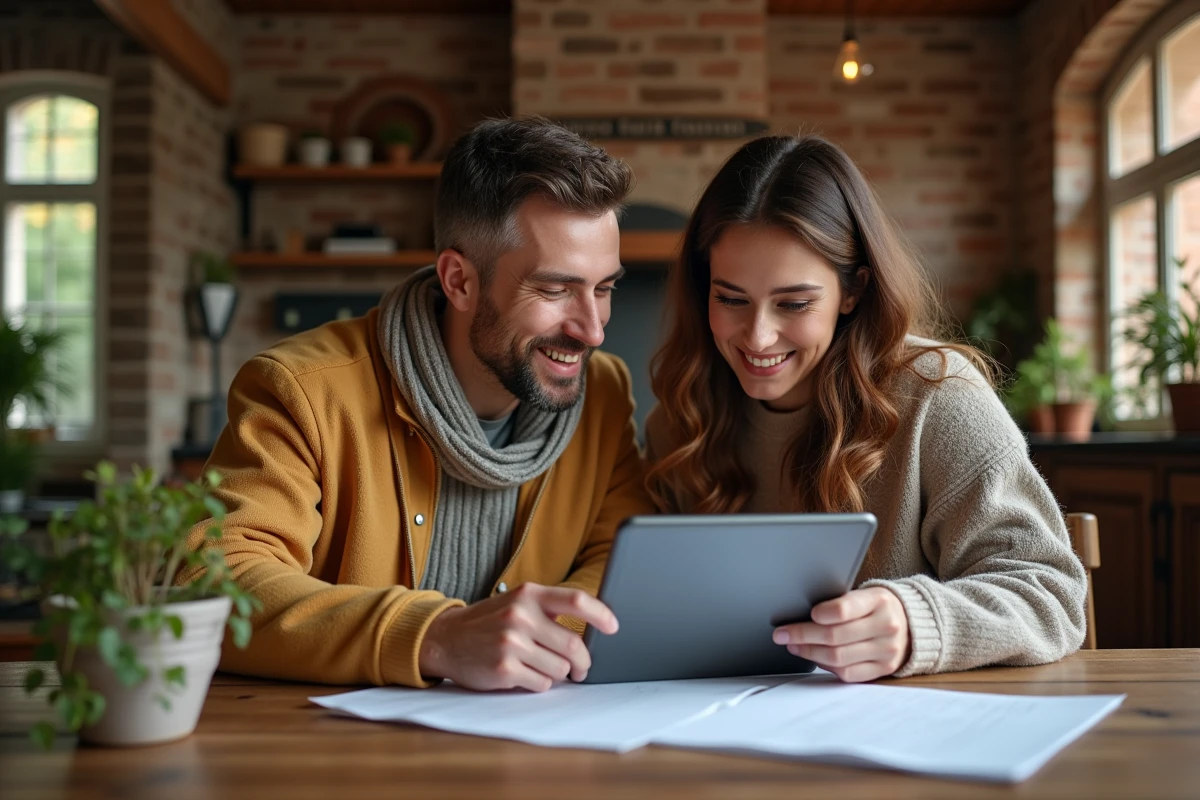 Couple effectuant des démarches administratives en ligne via le portail famille de Meudon sur tablette