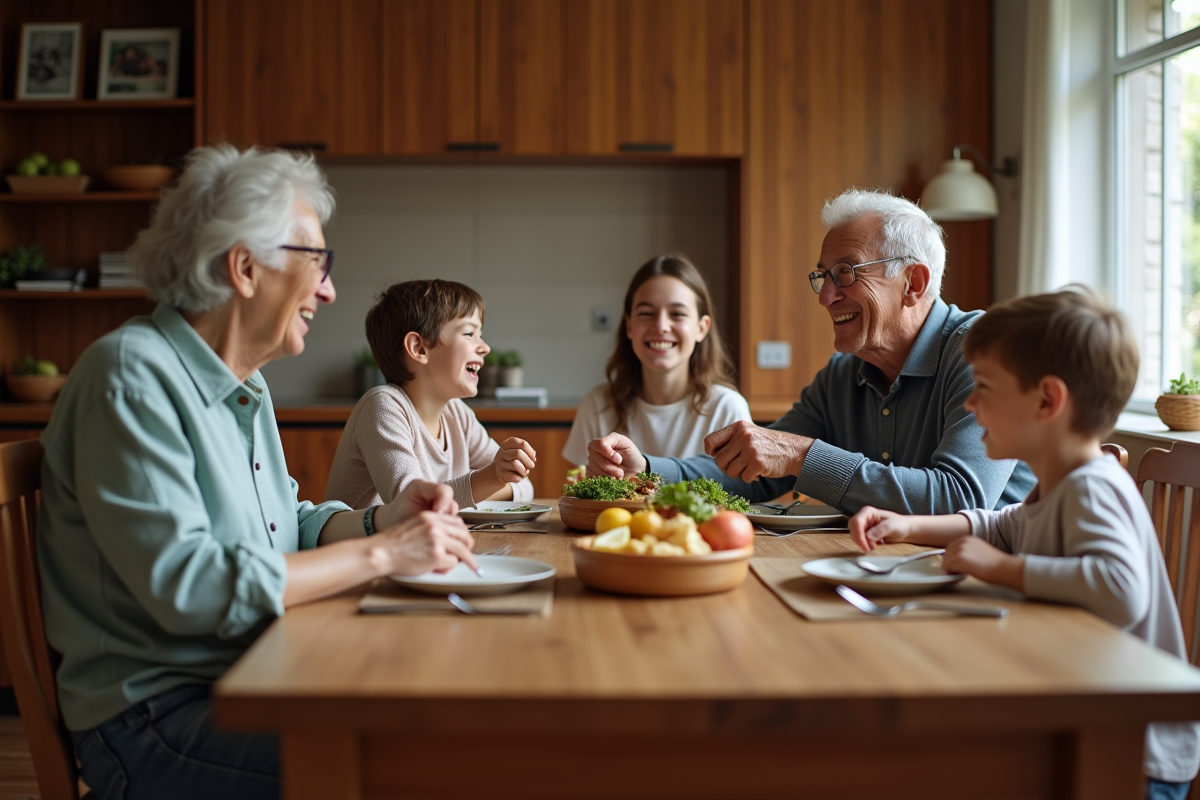Famille multigenerational partageant un repas convivial