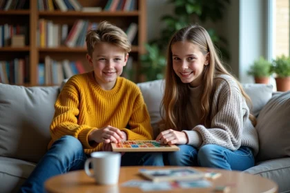 Adolescents jouant à un jeu de société dans le salon