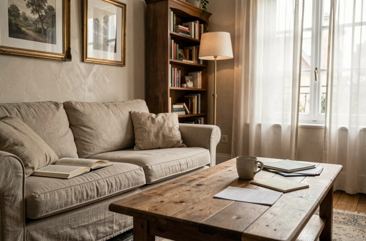 Intérieur d'un appartement parisien chaleureux et intime, évoquant la protection de la vie de famille et de l'espace privé